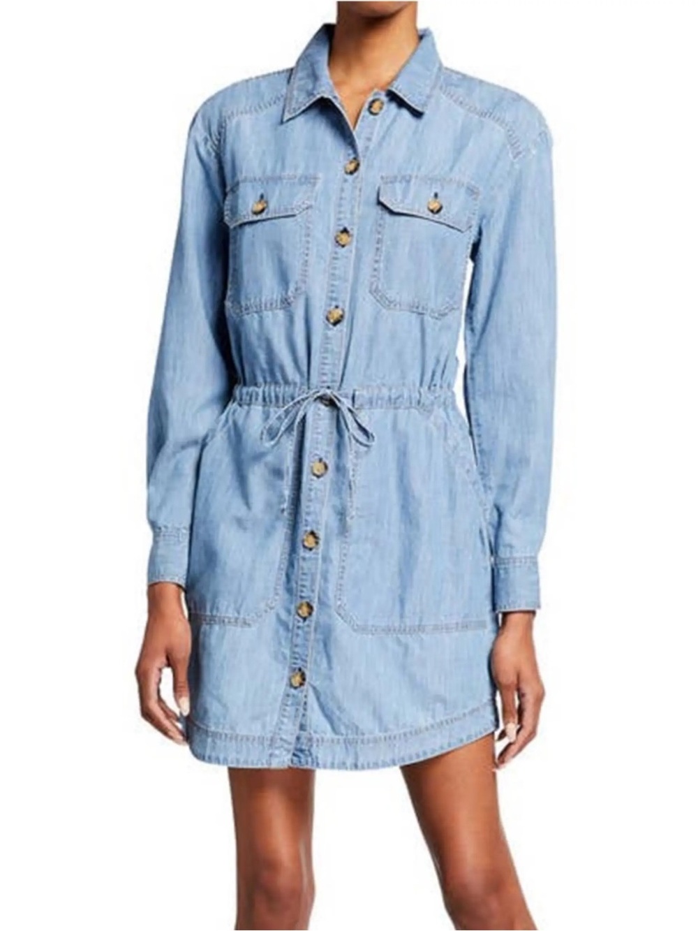 Veronica Beard Alyse Long Sleeve Chambray Denim Shirt Dress Size 0 Tie Waist